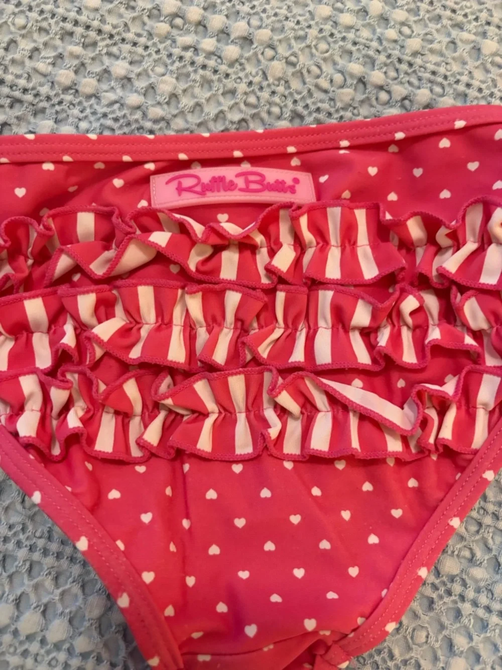 Ruffle Butts Pink Striped Bikini with Polka Dot Ruffle Bottoms sz 5T